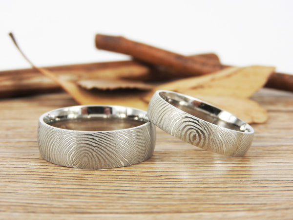 Your Actual Finger Print Rings, Custom Gifts His and Her Rings, Family Fingerprints, Matching FingerPrint Ring, Wedding Titanium Rings Set