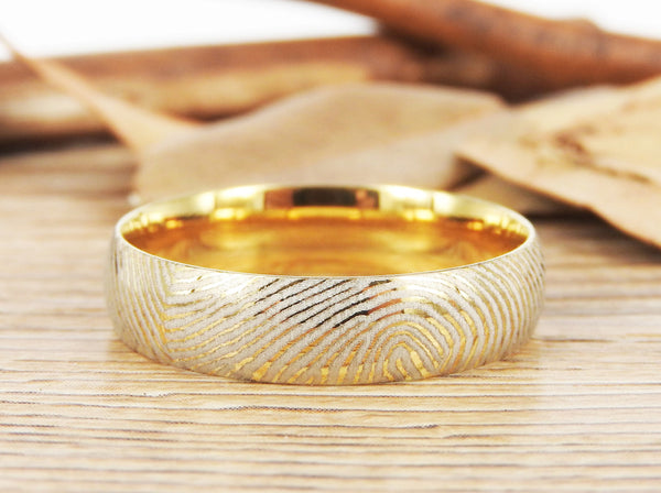 Your Actual Finger Print Rings, Family Fingerprints, Friendship Rings, Men Ring, Father's Gift, WEDDING RING -  Gold Titanium Rings 6mm