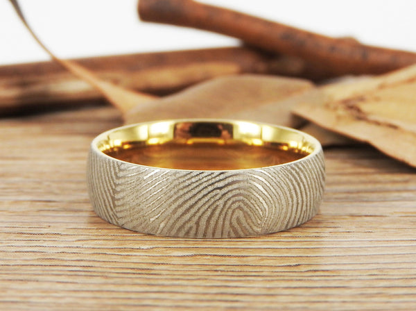 Your Actual Finger Print Rings, Family Fingerprints, Friendship Rings, Men Ring, WEDDING RING - Two Tone Color Titanium Rings 7mm