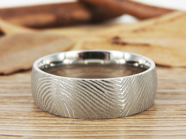 Your Actual Finger Print Rings, Family Fingerprints, Friendship Rings, Men Ring, WEDDING RING - Sliver Titanium Rings 7mm