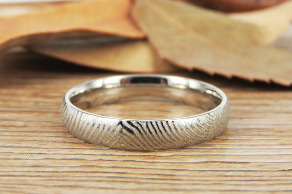 Your Actual Finger Print Rings, Family Fingerprints, Friendship Rings, Women Ring,  WEDDING RING - White Gold Titanium Rings 4mm