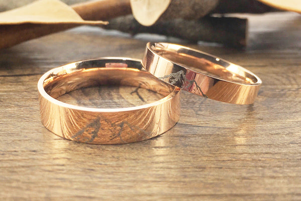 Handmade Your Drawings Ring Unique Wedding Band Rose Gold Titanium Wedding Ring Set Couple Anniversary Ring Set Polished Flat Shape 4mm 6mm