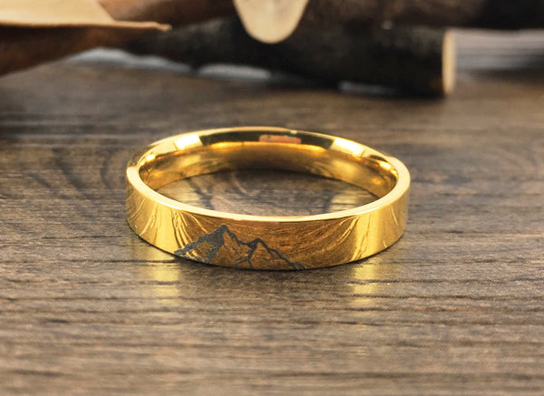 Handmade Your Drawings Ring Unique Wedding Band Gold Titanium Promise Ring Couple Ring Women Men Ring Polished Finish Flat Shape 4mm