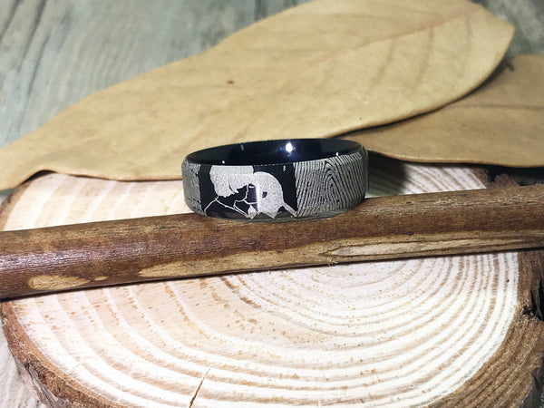 Handmade Fingerprint Comic Rings set, Love Rings, Kiss Matching Wedding Rings Titanium, Mens Rings 6mm - jringstudio