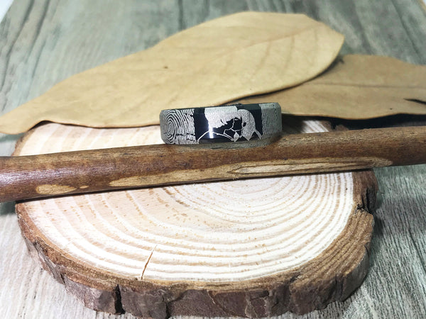 Handmade Fingerprint Comic Rings set, Love Rings, Kiss Matching Wedding Rings Titanium, Mens Rings 6mm - jringstudio