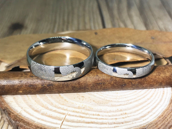 Handmade Fingerprint Comic Rings set, Love Rings, Kiss Matching Wedding Rings, his and her promise ring, Wedding Rings Set, couple rings