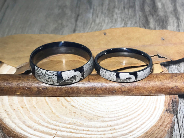 Handmade Fingerprint Comic Rings set, Love Rings, Kiss Matching Wedding Rings, his and her promise ring, Wedding Rings Set, couple rings