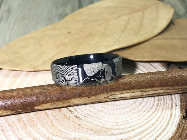 Handmade Fingerprint Comic Rings set, Love Rings, Kiss Matching Wedding Rings Titanium, Mens Rings 6mm - jringstudio