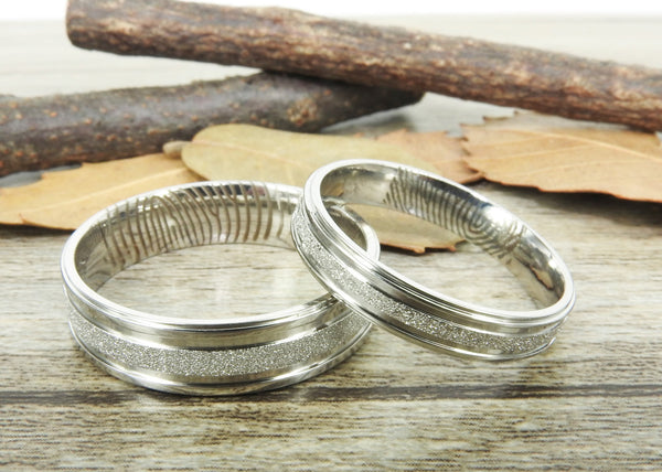 Your Actual Finger Print Rings, His and Her Rings, WEDDING RING - Handmade Matching Wedding Bands, Couple Rings Set, Titanium Rings Set