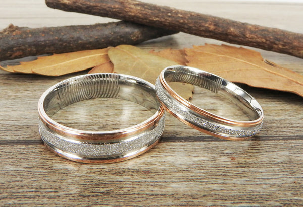 Your Actual Finger Print Rings, Handmade Rose Gold Matching Wedding Bands, Couple Rings Set, Titanium Rings Set, Anniversary Rings Set