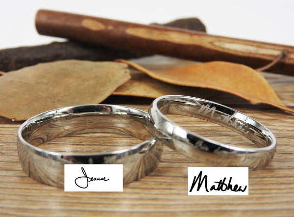 Handmade Handwriting rings, Signature rings, Initial ring, Personalized ring, Matching Wedding Bands, Titanium Couple Rings Set