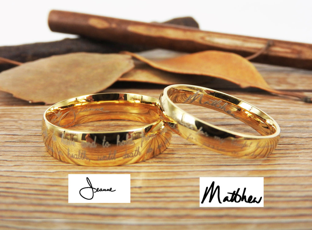 Handmade Your Marriage Vow & Signature Rings Wedding Rings, Gold