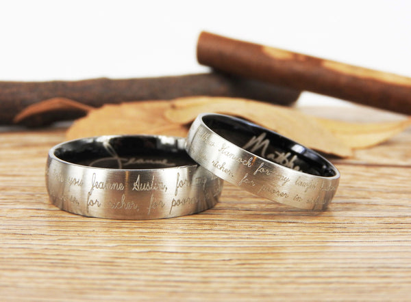Handmade Your Marriage Vow & Signature Rings Wedding Rings, Two Tones Matching Wedding Bands, Titanium Couple Rings Set
