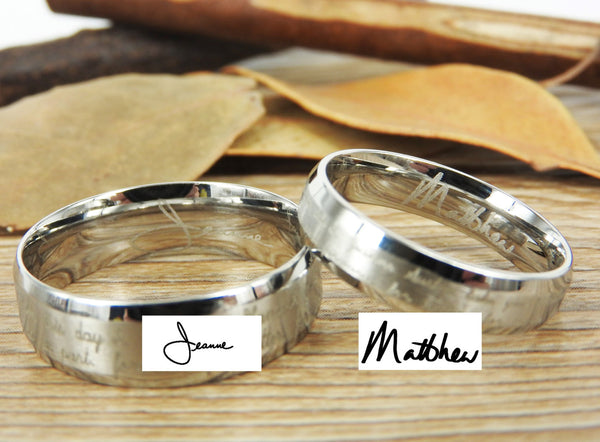 Handmade Handwriting rings, Signature rings, Initial ring, Personalized ring, Matching Wedding Bands, Titanium Couple Rings Set