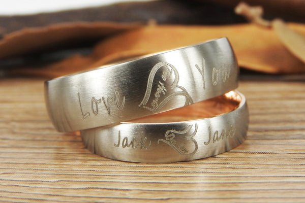 Handmade Two Heart become One Heart Matching Wedding Rings, his and her promise ring, Wedding Rings Set, couple rings